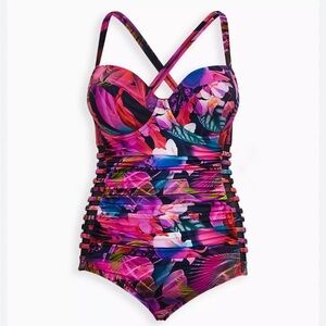 TorridSlim Fix Underwire Lattice Side One Piece Swimsuit